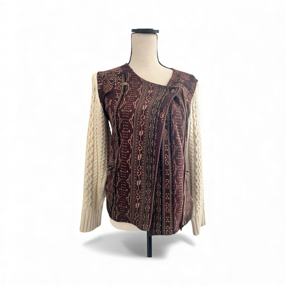 Anthropologie Lilka Hazan Moto Patterned Sweater with Cream Sleeves
